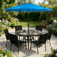 SUNCROWN 8 - Piece Outdoor Dining Set, Patio Furniture Set with 6 Textilene Dinning Chairs, 53" Metal Round Table and 1 Sky Blue 9Ft Patio Umbrella for Lawn Garden Backyard Deck, Black