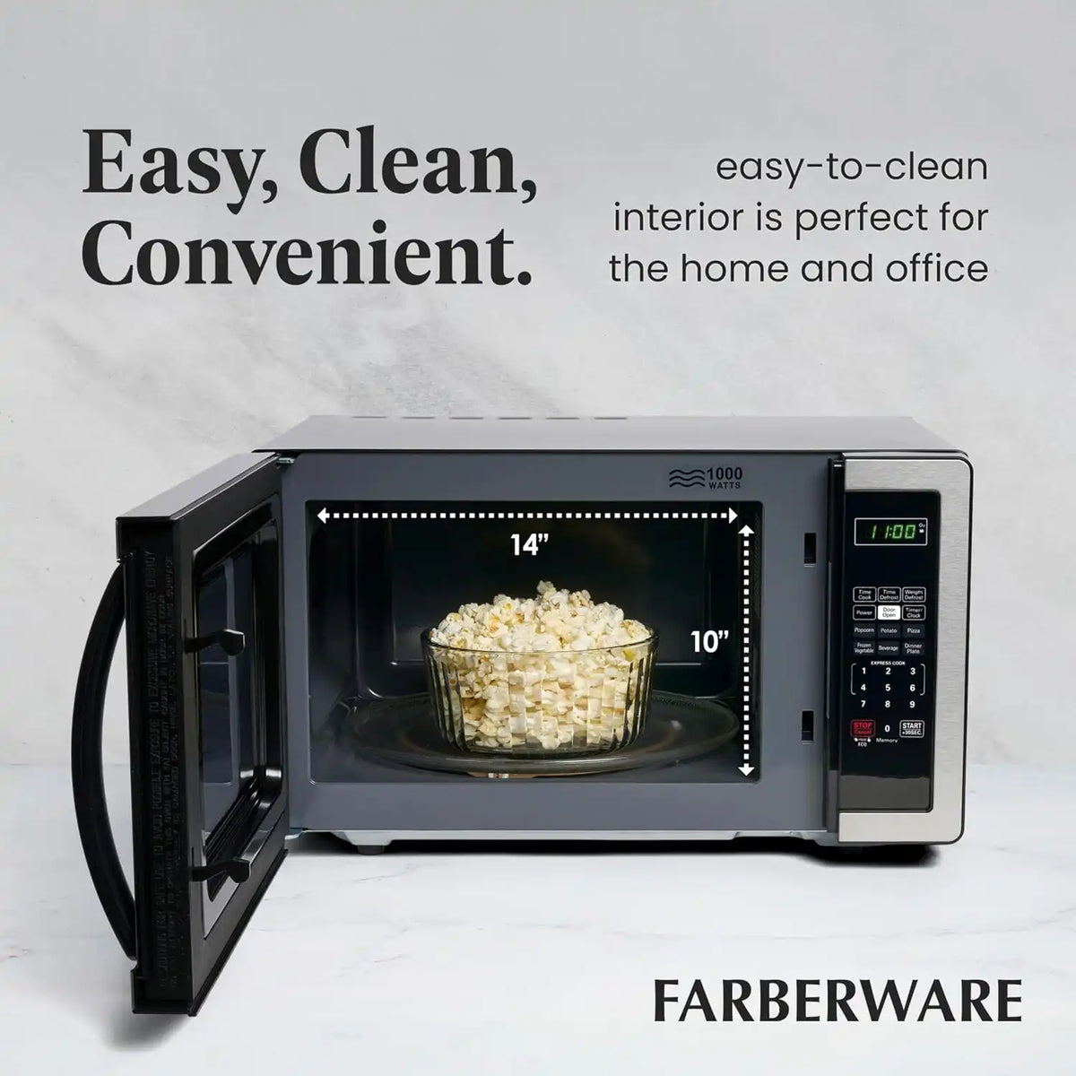 Farberware Countertop Microwave Oven 1.1 cu.ft.1000 Watts, Stainless steel