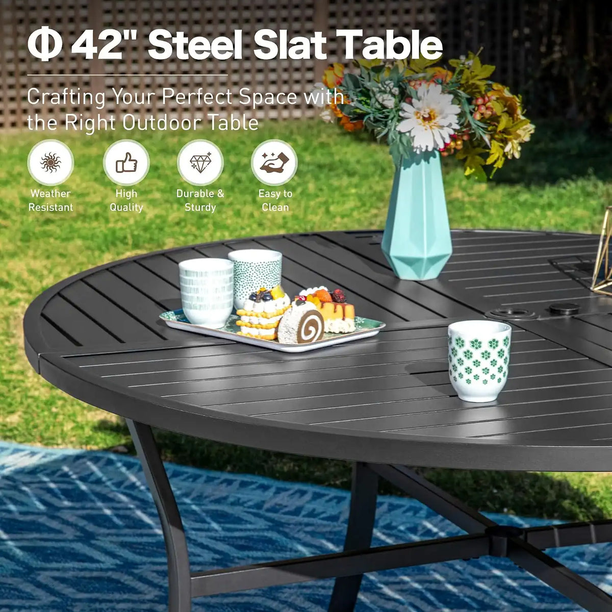 SUNSHINE VALLEY 5pc Patio Dining Set, 42" Round Table & 4 Rattan Chairs