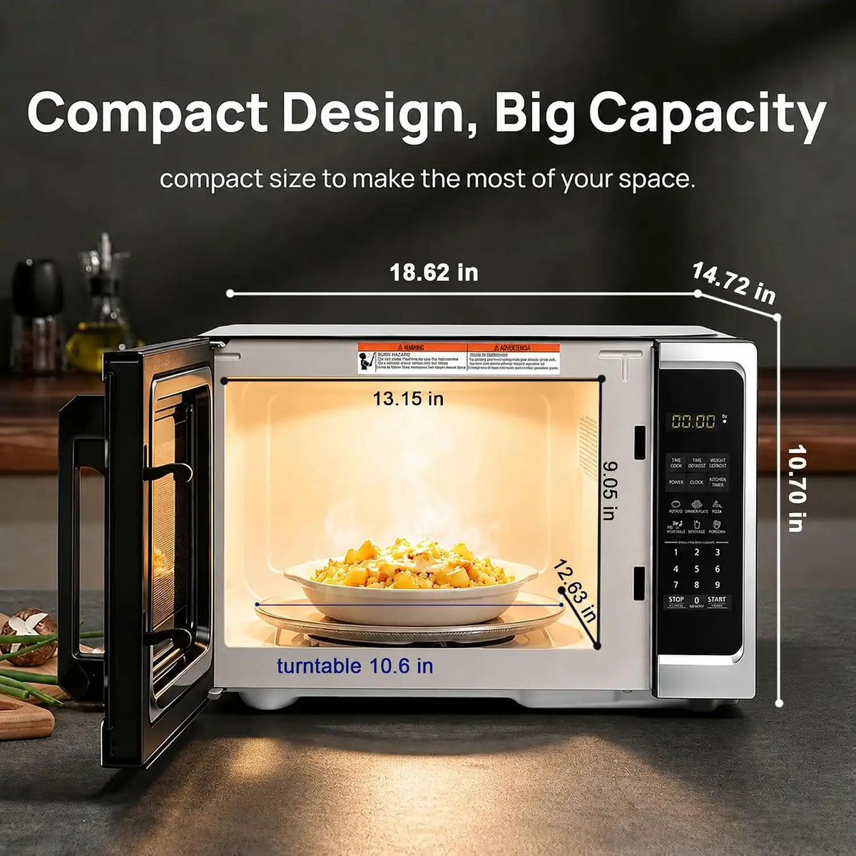 Countertop Microwave Oven 0.9 Cu. Ft, 900W Small Compact Microwave with LED Lighting, 6 Auto Menus, Turntable, Child Lock, Easy-Clean, Memory Function for Families, Apartments, Dorm, Stainless Steel