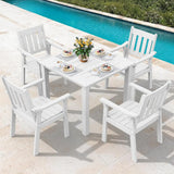 YEFU Patio Table Set for 4, All-Weather HIPS, Metal Aluminum Frame, White