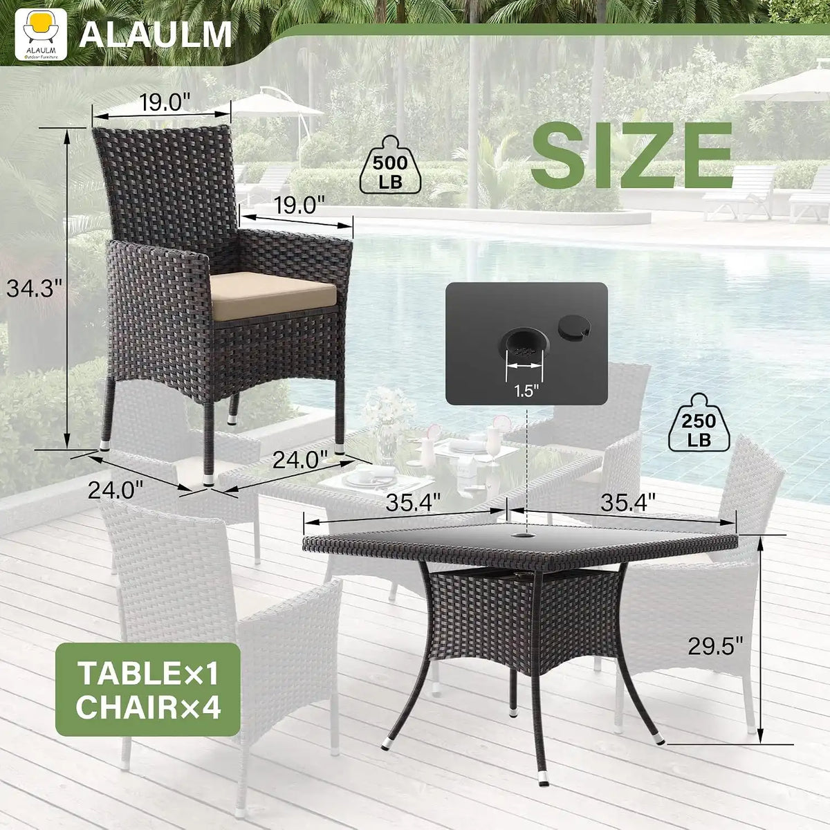 5Pcs Patio Dining Set All-Weather Wicker Outdoor Table and Chairs Set