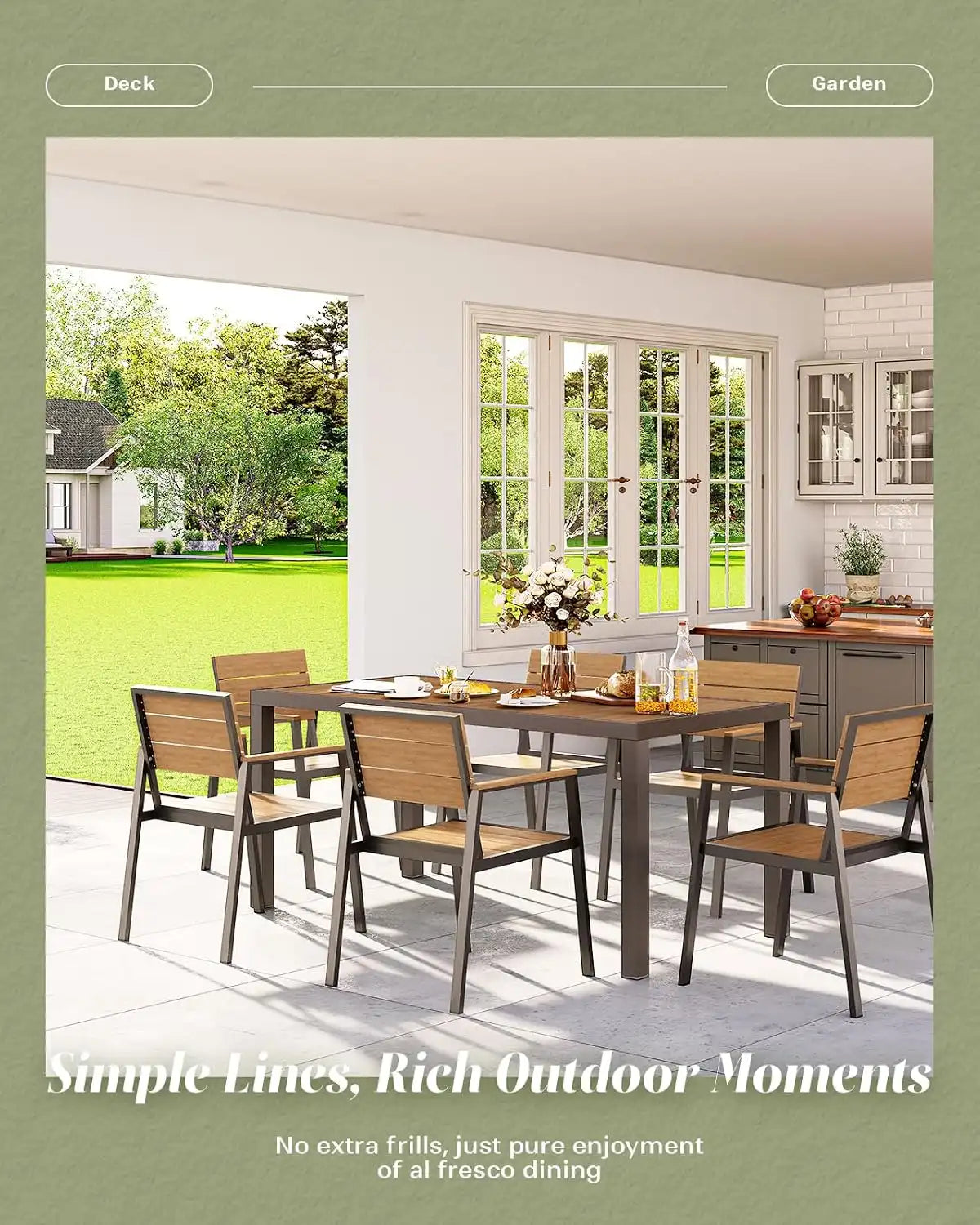 Vexwalx Outdoor Dining Set, Aluminum Dining Table Set for 4, Patio Table and Chairs Set with Umbrella Hole, All Weather HDPS Outdoor Table and Chairs for 4 (5-Piece, Gray-Teak)