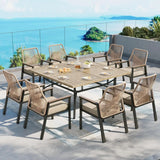 SUNSHINE VALLEY 9pc Patio Dining Set, 57.5" Square Table & 8 Rattan Chairs
