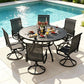 SUNCROWN 7-Piece Outdoor Patio Dining Set, All Weather Round Metal Table & 6 Black Swivel Textilene Mesh Chairs, Weather Resistant Patio Furniture for Deck Lawn Garden Backyard Poolside