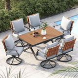Grand patio 7-Pc Outdoor Swivel Dining Set, 6 Gray Chairs + Table, Brown