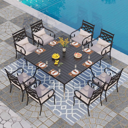 PHI VILLA 9 Piece, Outdoor Dining Set, 57.5" Square Table, Umbrella Hole
