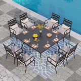 PHI VILLA 9 Piece, Outdoor Dining Set, 57.5" Square Table, Umbrella Hole