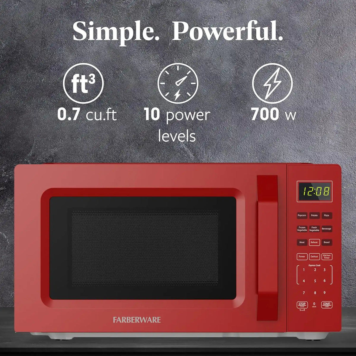 Farberware Countertop Microwave Oven, 0.7 cu. ft., 700 Watts, Red