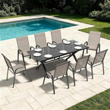 9 PCS Outdoor Patio Dining Set,Patio Table and Chairs Metal Outdoor Patio Furniture Set with Umbrella Hole,Dining Table Set with 8 Teslin Chairs for Deck,Backyard and Garden