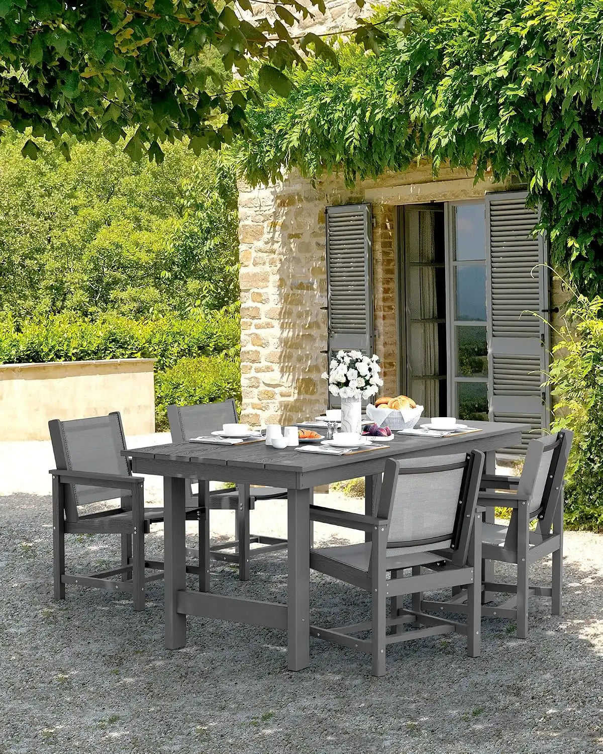 SERWALL 5 Pcs HDPE Patio Dining Set, HDPE Dining Set for 4, Gray