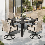 SUNSHINE VALLEY 5pc Patio Dining Set, 34.2" Square Table & 4 Swivel Chairs