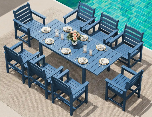 SERWALL HDPE and Aluminum Outdoor Dining Set for 8, Blue