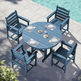 SERWALL 5-Piece Patio Round Dining Set, 45" Table, 4 Chairs, Navy