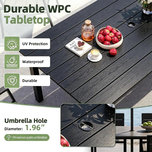 LazySunsets Outdoor Dining Set with Umbrella Hole (Blacky, 7 Piece)