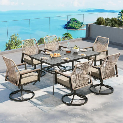 SUNSHINE VALLEY 7pc Patio Dining Set, 59" Metal Table & 6 Swivel Chairs