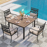 PHI VILLA Patio Dining Set, Square Metal Table