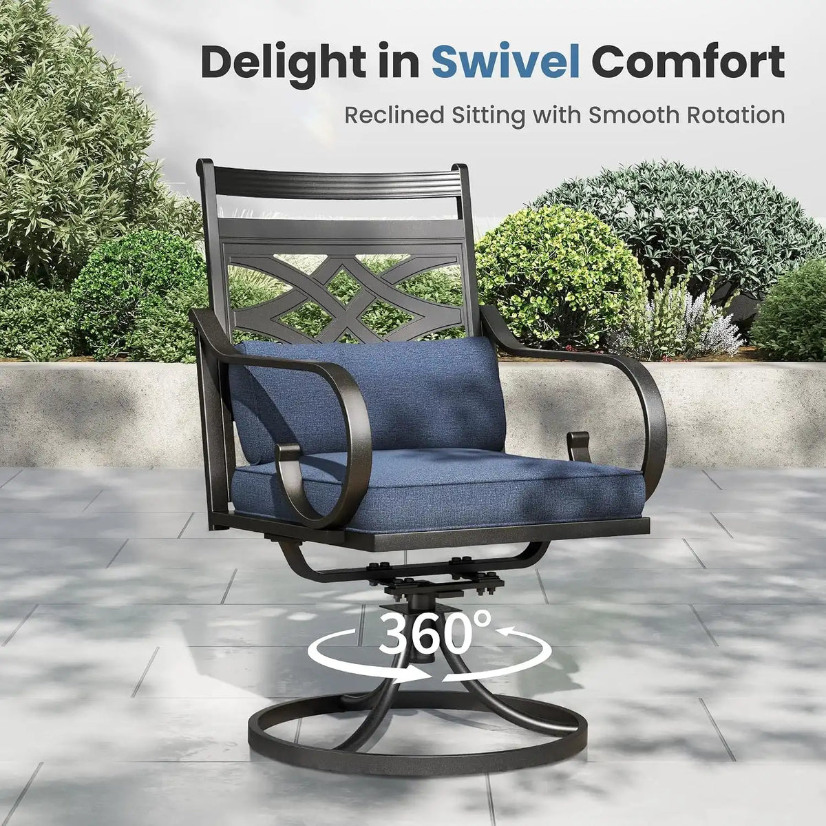 PHI VILLA Patio Dining Set, Swivel Chairs, Round Metal Table