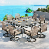 SUNSHINE VALLEY 9pc Patio Dining Set, 57.5" Square Table & 8 Swivel Chairs