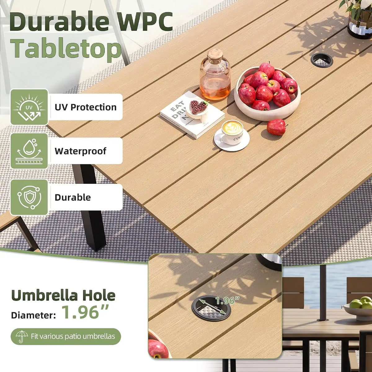 Outdoor Table and Chairs for 4 Aluminum Patio Dining Set with Umbrella Hole