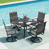 5-Piece Outdoor Dining Set, All Weather Patio Table and Chairs Set with Umbrella Hole for 4, Outdoor Table and 4 Textilene Swivel Chairs for Backyard, Poolside, Deck, Grey