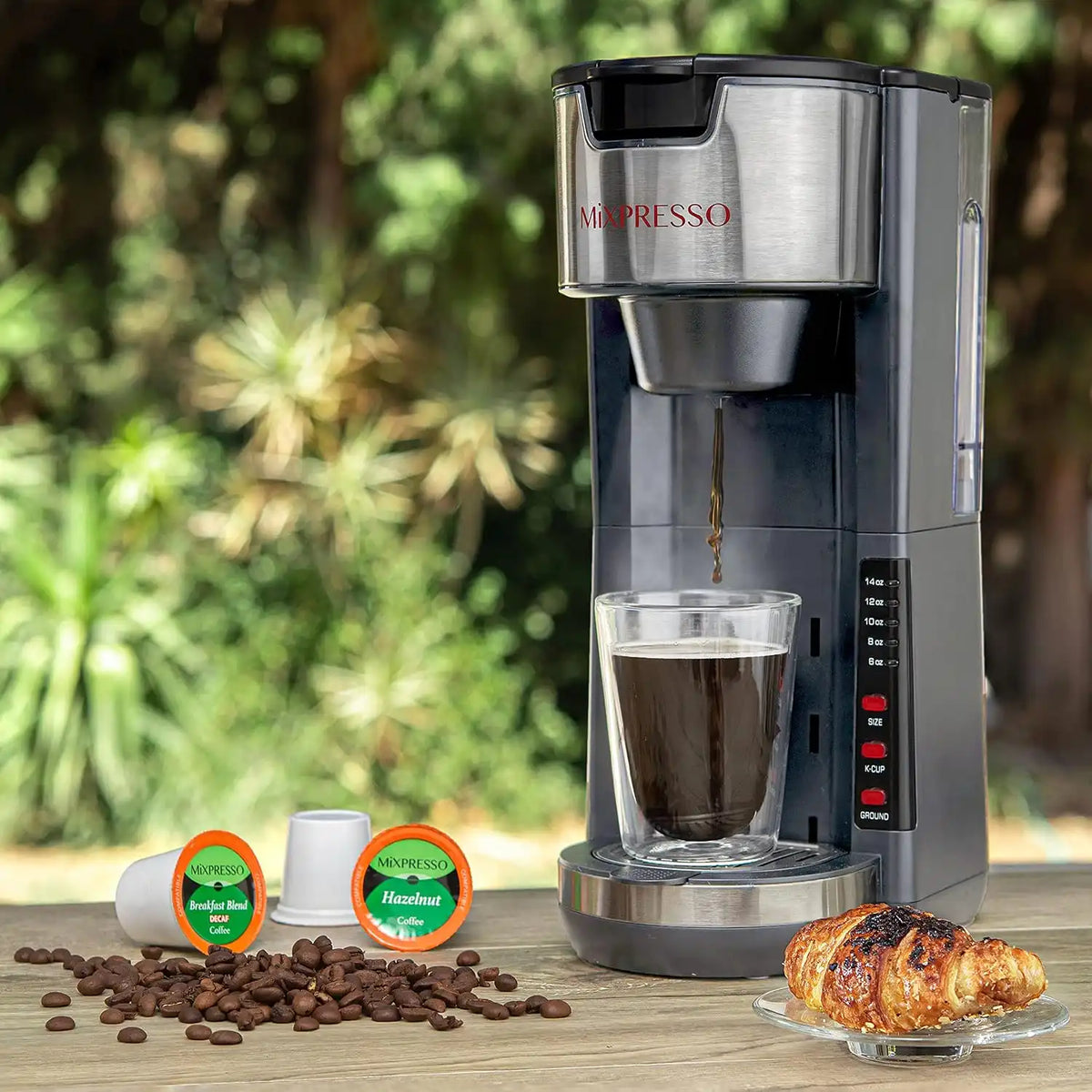 Mixpresso Gray Single Serve Coffee Brewer K-Cup Pods Compatible & Ground
