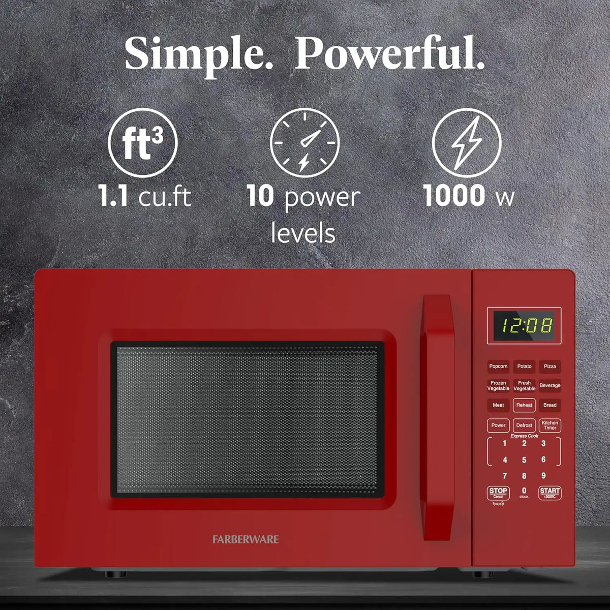 Farberware Red Microwave Oven, 1.1 Cu. Ft., 1000 Watts, Countertop