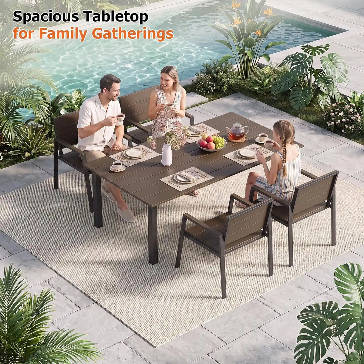 LazySunsets Outdoor Dining Set with Umbrella Hole (Charcoal, 5 Piece)
