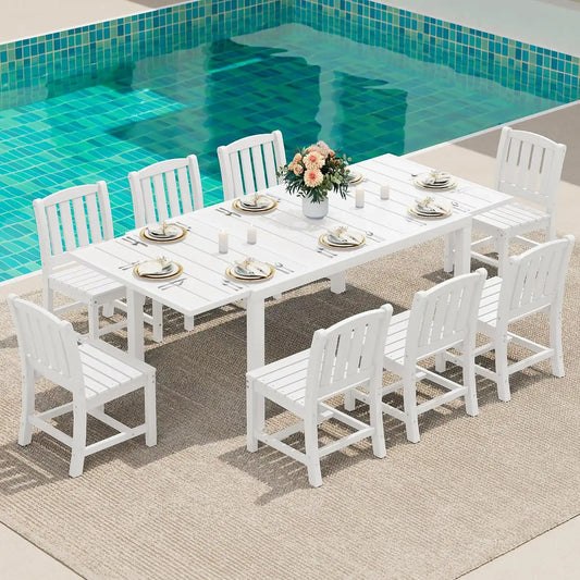 SERWALL Outdoor Patio Dining Set for 8, White