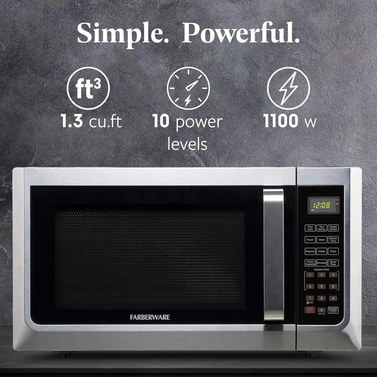 Farberware Countertop Microwave Oven, 1.3 cu. ft.1000 Watts Stainless steel