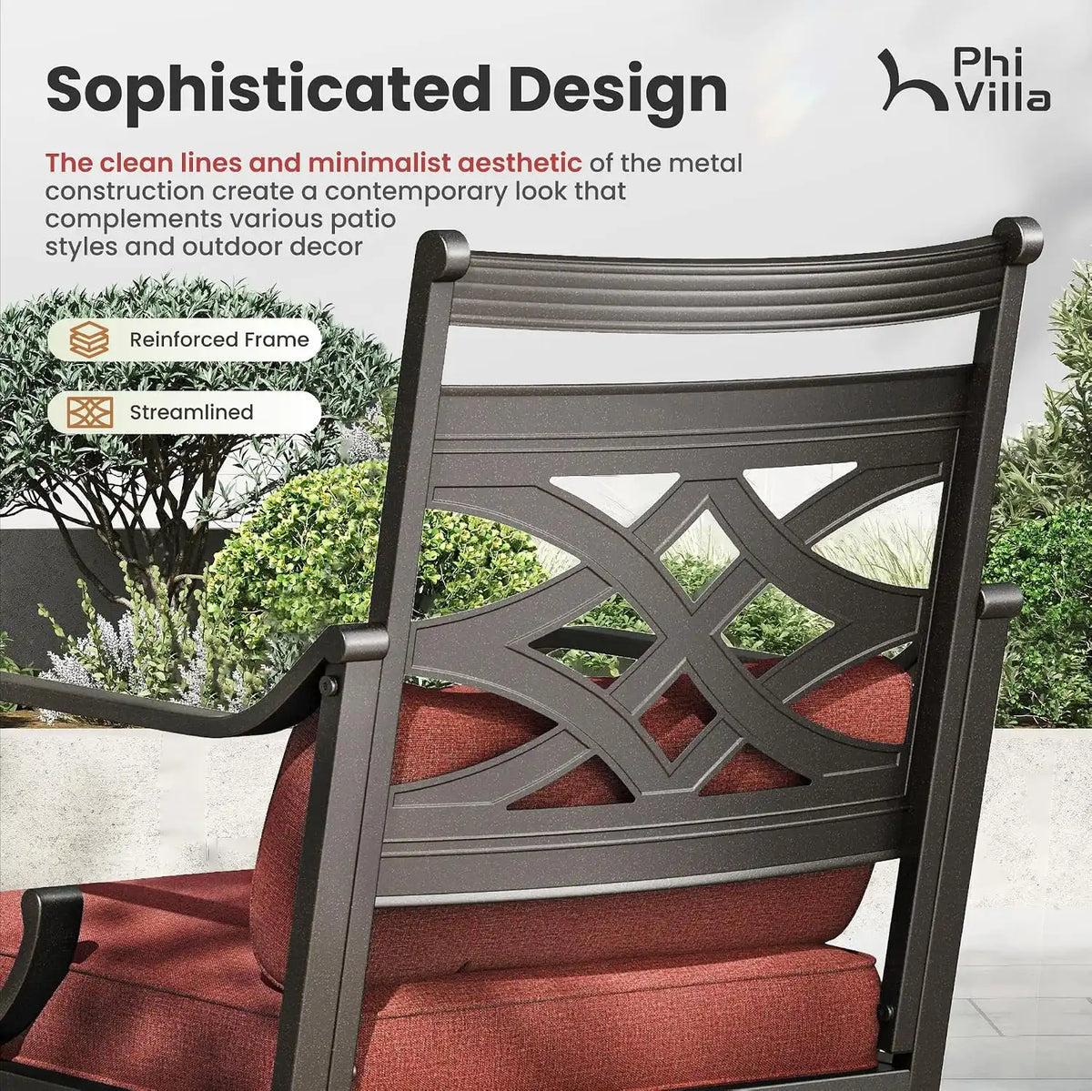PHI VILLA Patio Dining Set, Round Metal Table
