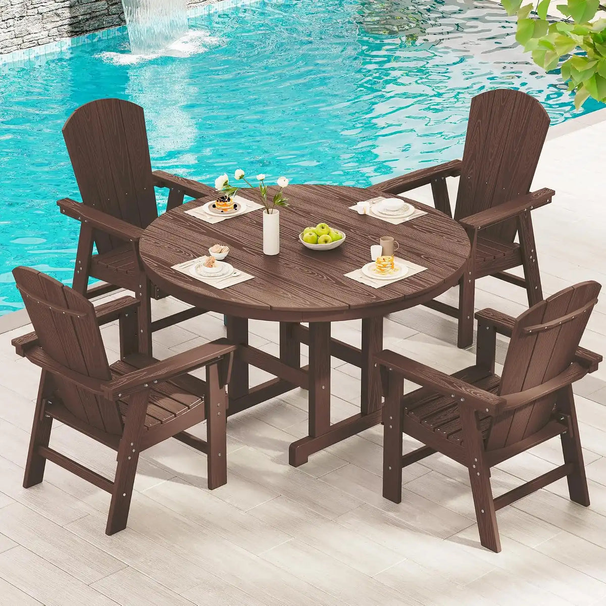 SERWALL Outdoor Adirondack Dining Chair Set of 2, All Weather HDPE, Coffee