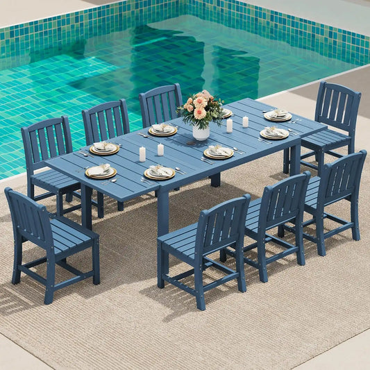 SERWALL Outdoor Patio Dining Set for 8, Blue