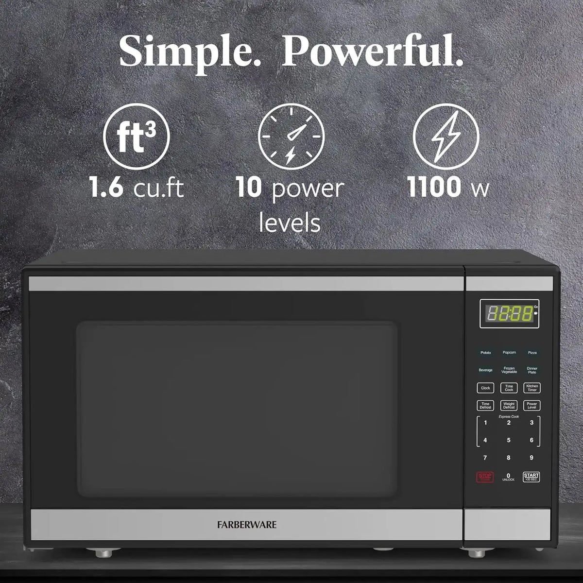 Farberware Stainless Steel Microwave Oven 1.6 Cu. Ft 1100 Watts Countertop