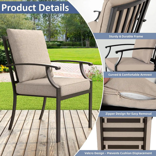 ALAULM 7-Piece Patio Dining Table and Chairs for 6 Outdoor Dining Set with 2 Swivel Chairs Patio Dining Sets with Rectangular Metal Table with Umbrella Hole for Patio, Backyard, Garden-Sand