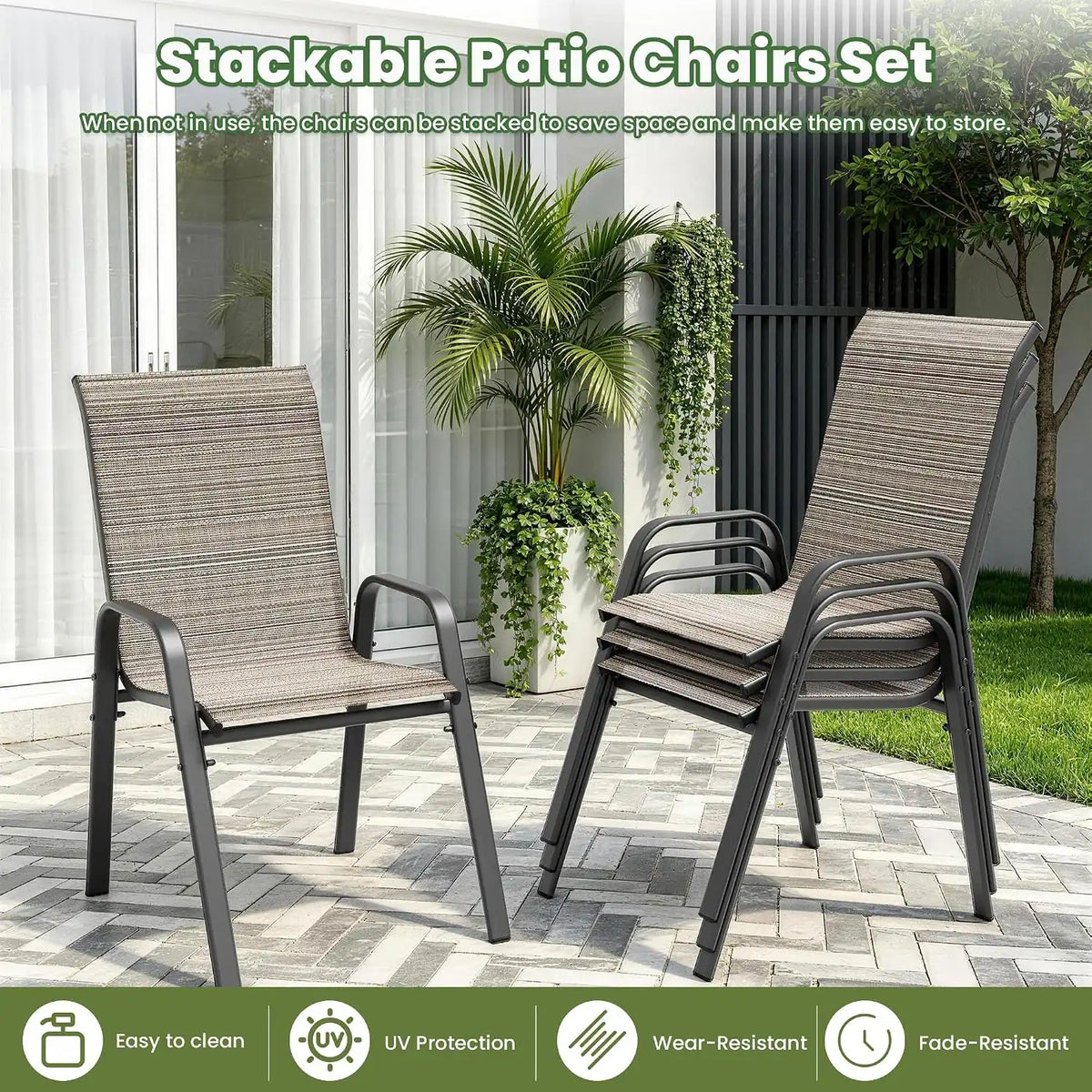 5 PCS Outdoor Patio Dining Set,Patio Table and Chairs Metal Outdoor Patio Furniture Set with Umbrella Hole,Dining Table Set with 4 Teslin Chairs for Deck,Backyard and Garden