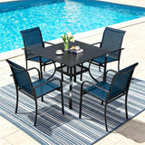 SUNCROWN 5 - Piece Furniture Set, Outdoor Dining Set with 4 x Textilene Dinning Chairs and 1 Steel Slat Metal Bistro Table for Lawn Garden Backyard Deck, Dark Blue