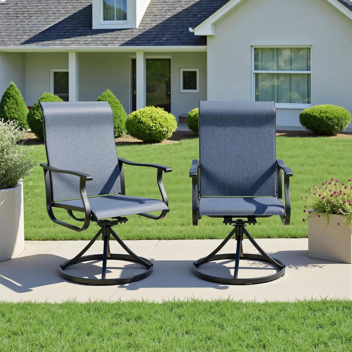 SUNCROWN Patio Swivel Rocker Dining Chairs Set of 2, All Weather High Back Textilene Outdoor Chairs with Sturdy Metal Frame, Swivel Rocking Patio Chairs for Backyard Lawn Garden Porch Deck, Blue