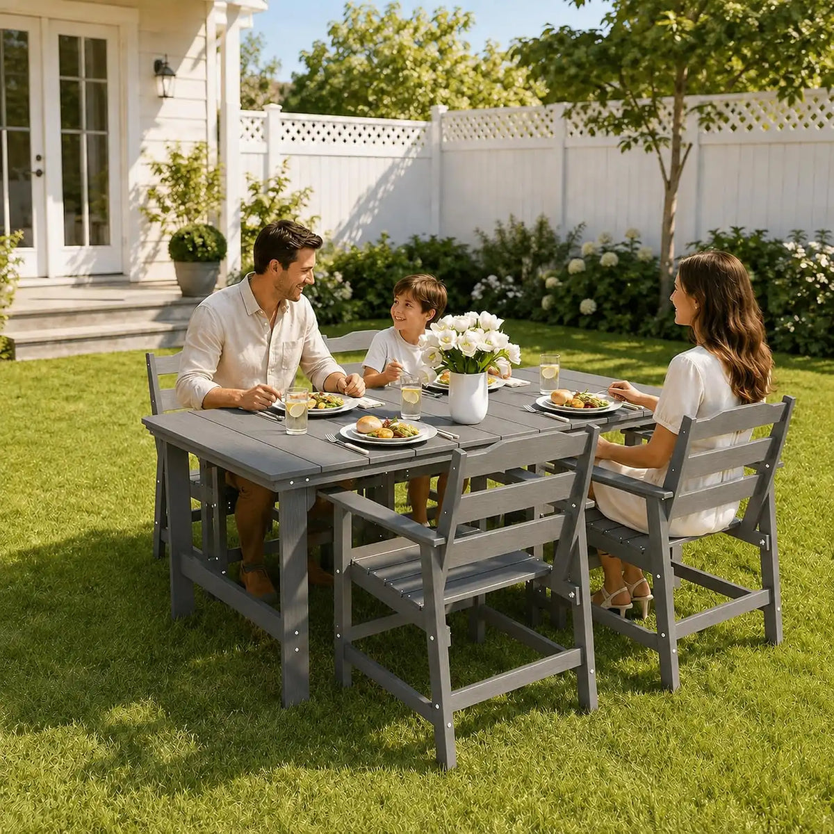 THOEOE Patio Dining Set for 4, HDPE 50 inch Outdoor Table and Chairs