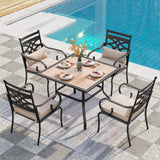 PHI VILLA Patio Dining Set, Square Metal Table