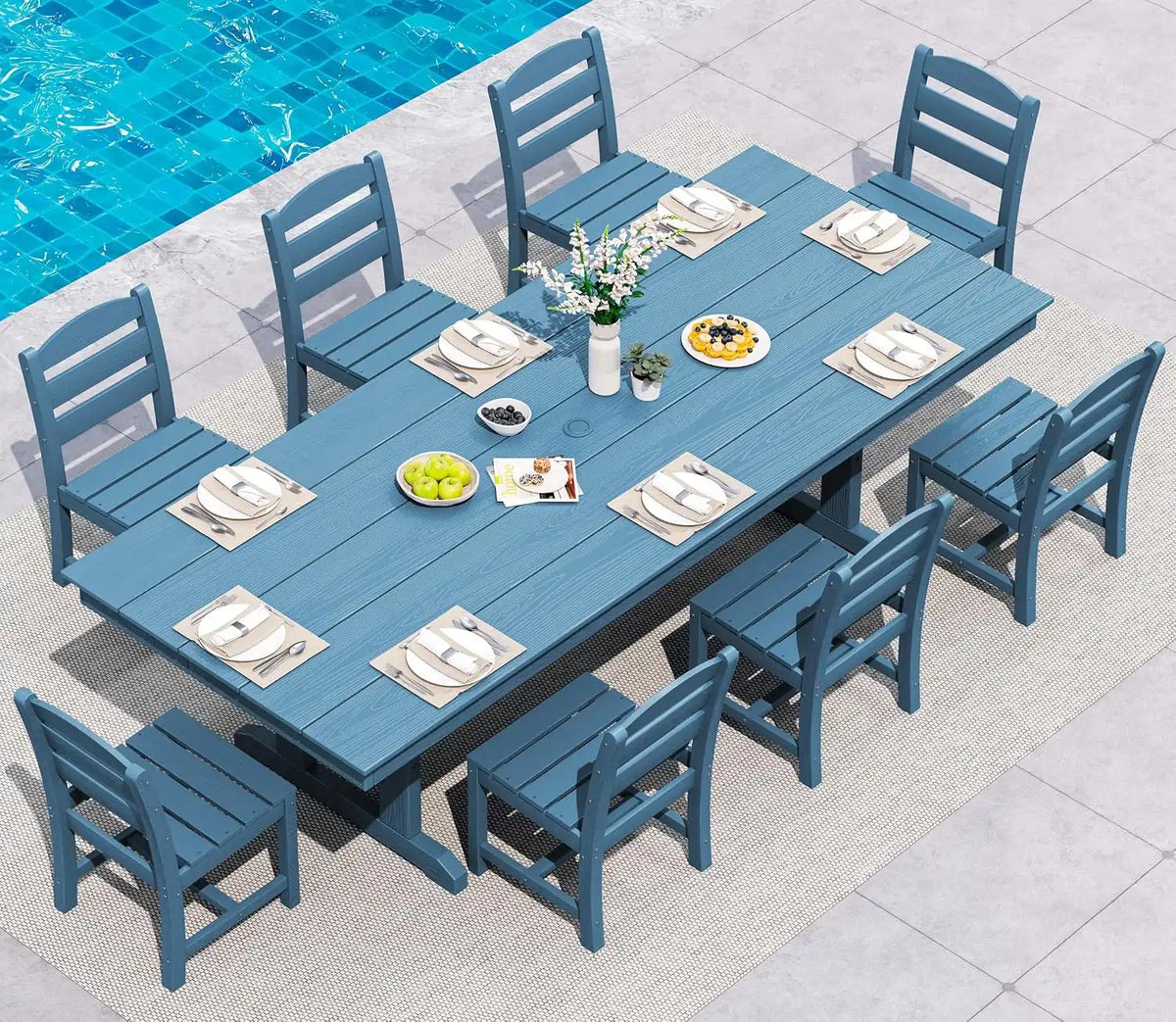 SERWALL Patio HDPE Armless Dining Chairs Set of 2, Navy
