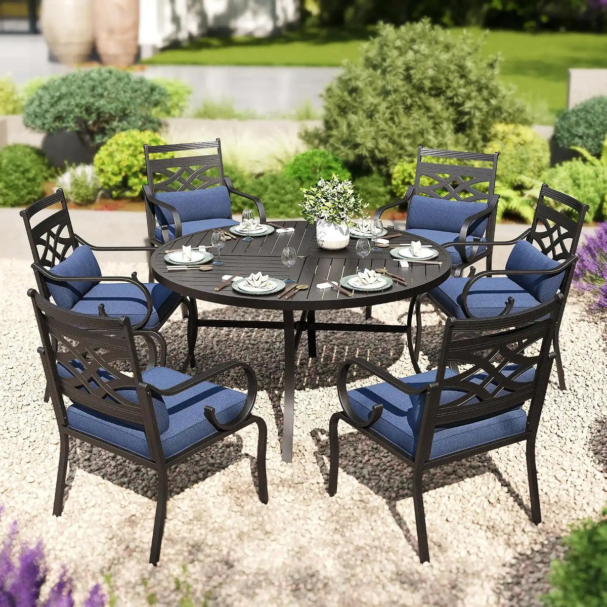 PHI VILLA Patio Dining Set, Round Metal Table