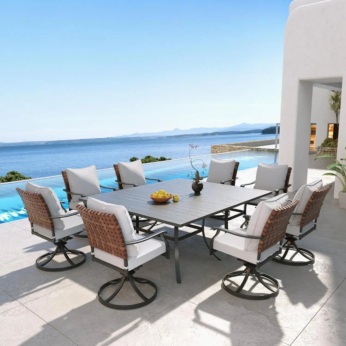 Grand patio 10-Pc Outdoor Swivel Dining Set, 8 Gray Chairs + Table, Black