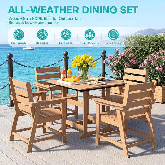 HDPE Outdoor Dining Set, Patio Dining Set of 5, Cedar