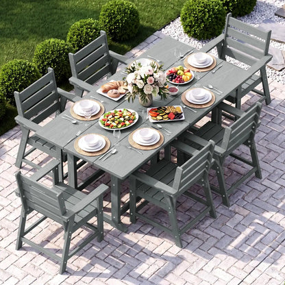 HDPE Outdoor Dining Set, Patio Dining Set of 8, Gray