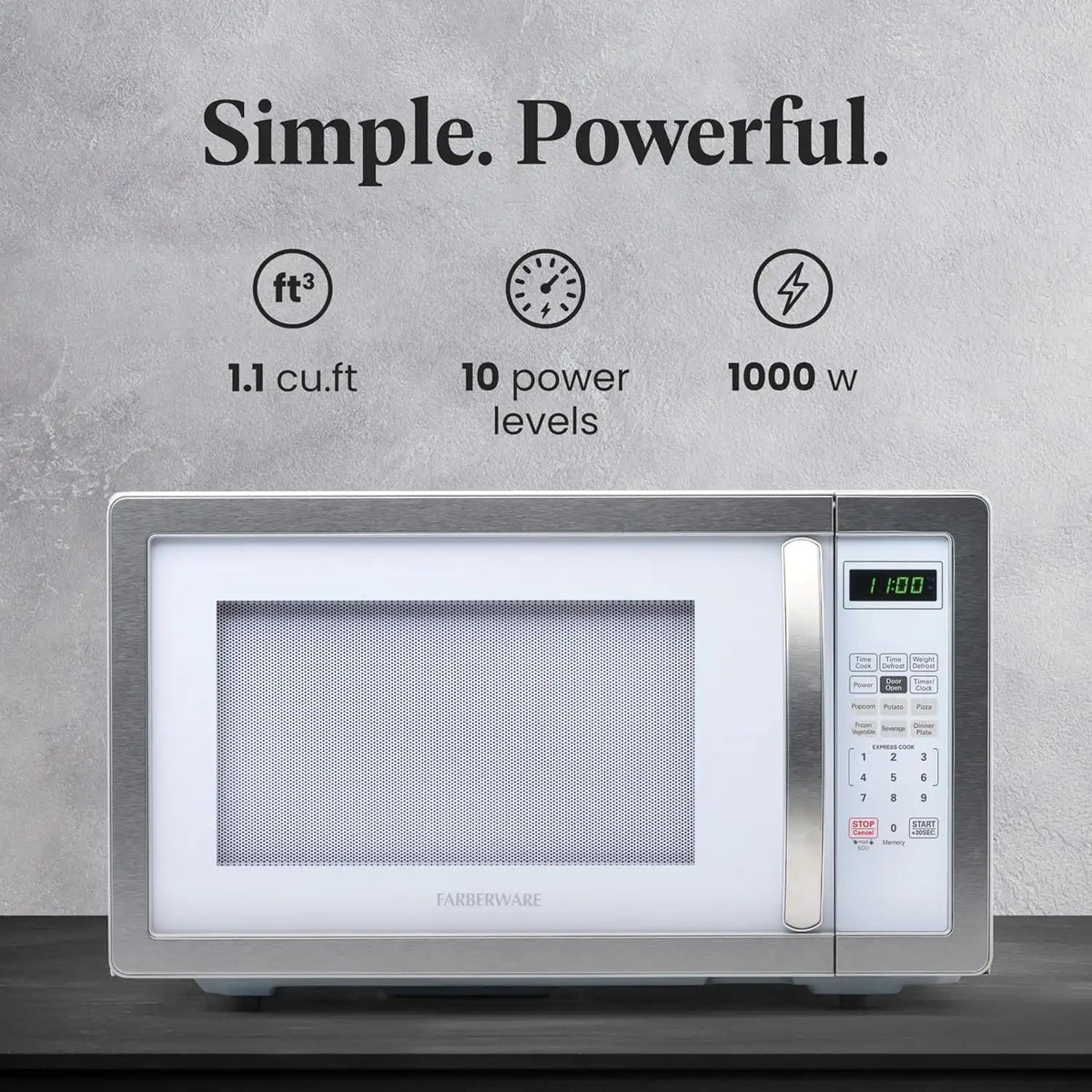 Farberware Countertop Microwave Oven, 1.1 cu. ft., 1000 Watts, White