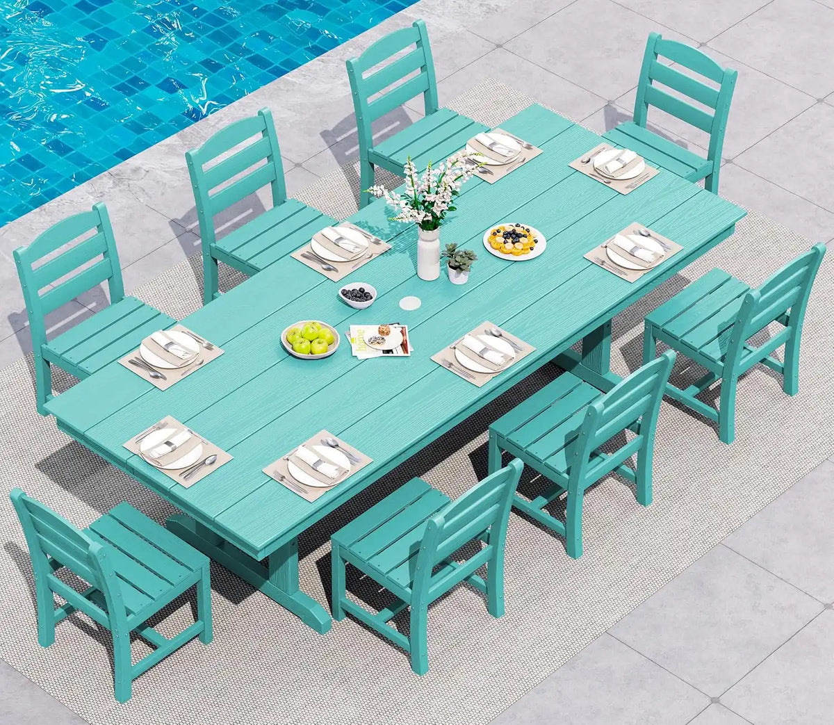 SERWALL 9Pcs 84" HDPE Outdoor Dining Set for 8 with Armless Chairs,Aruba