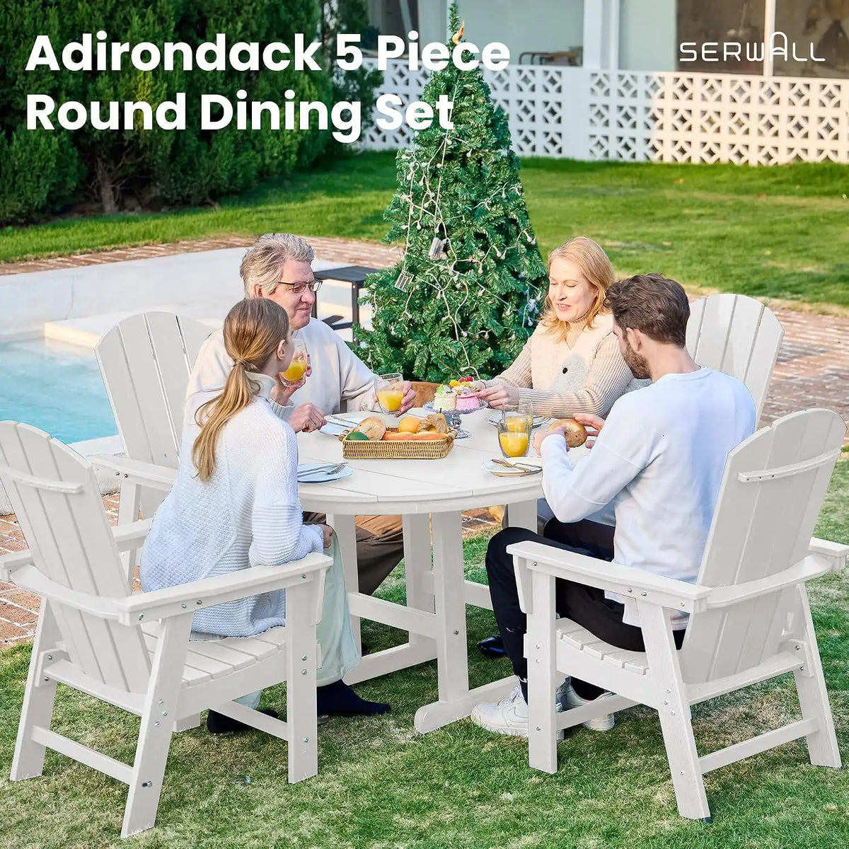 SERWALL Outdoor Adirondack Dining Chair Set of 2, All-Weather HDPE, White