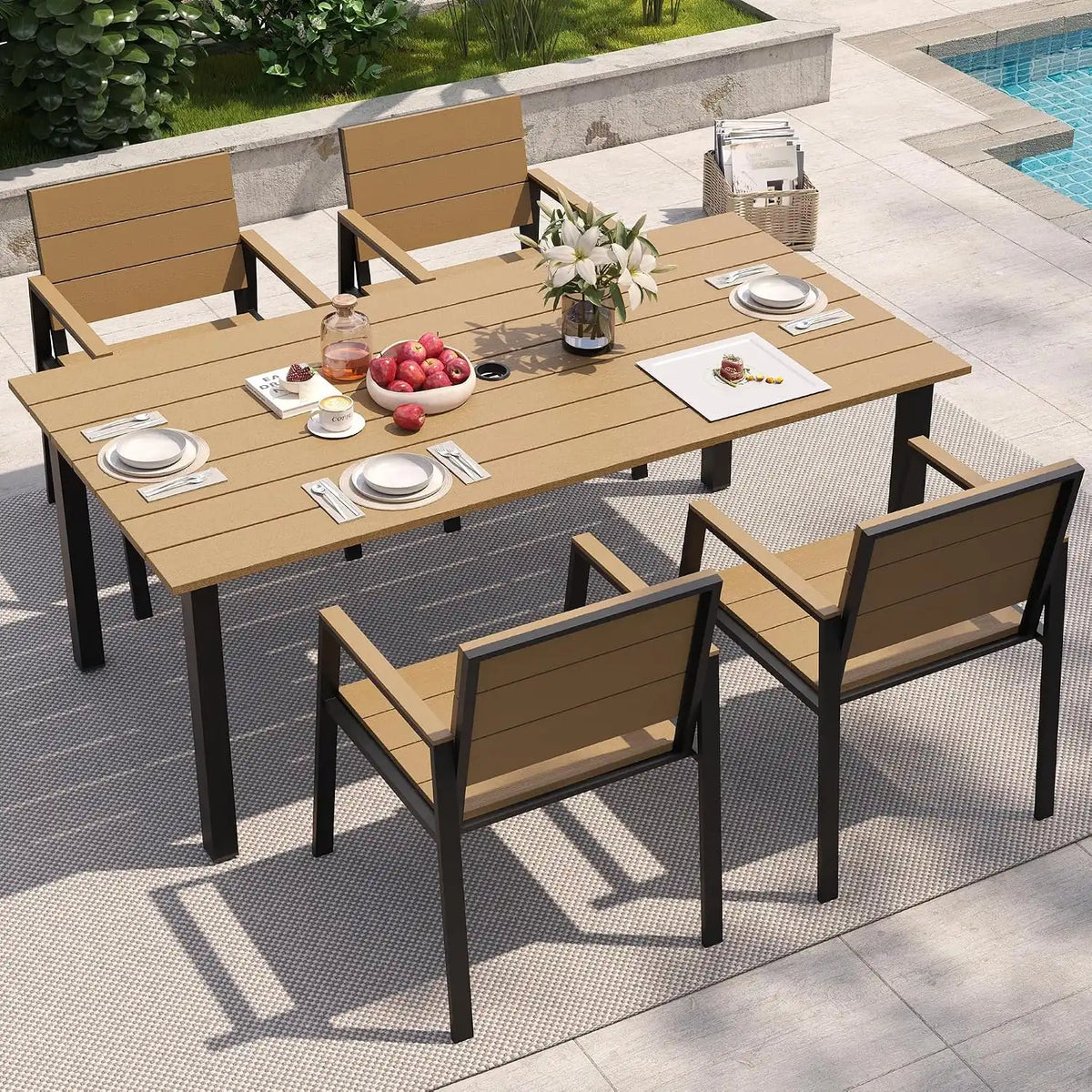 Outdoor Table and Chairs for 4 Aluminum Patio Dining Set with Umbrella Hole