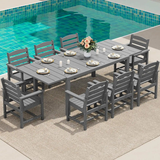 SERWALL HDPE and Aluminum Outdoor Dining Set for 8, Grey